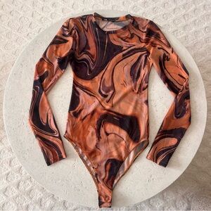 Zara Swirl Pattern Long Sleeve Mesh Bodysuit